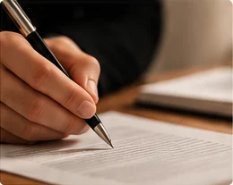 Mão assinando um documento